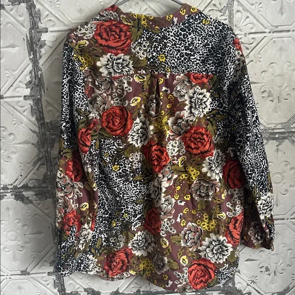 Burton Multicolor Floral leopard button down - Picture 5 of 6